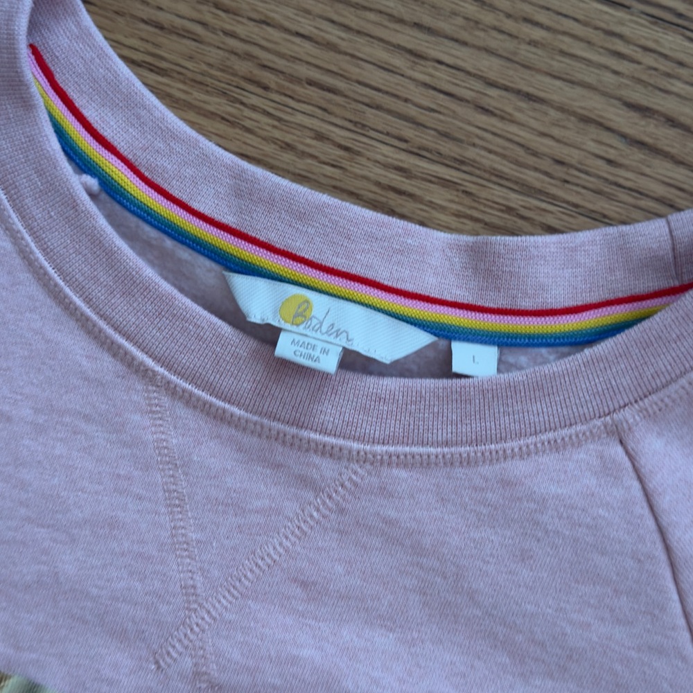 Boden Pink and Gold Metallic Striped Crew Neck Cotton Sweatshirt Sweater - Picture 3 of 4